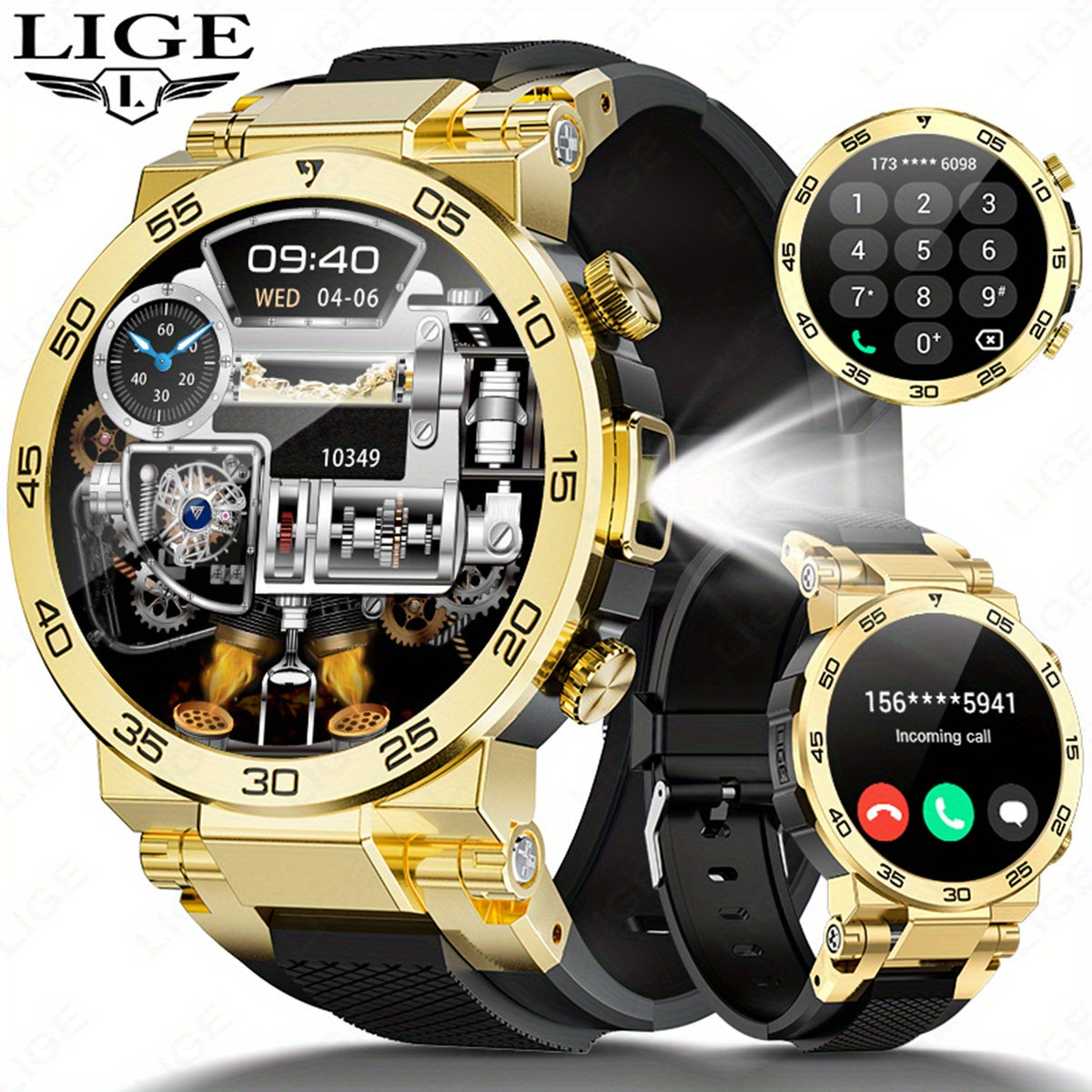 Montre Connectée LIGE Homme — Cadran Rond, Bracelet Silicone, Chronomètre, 3 Coloris