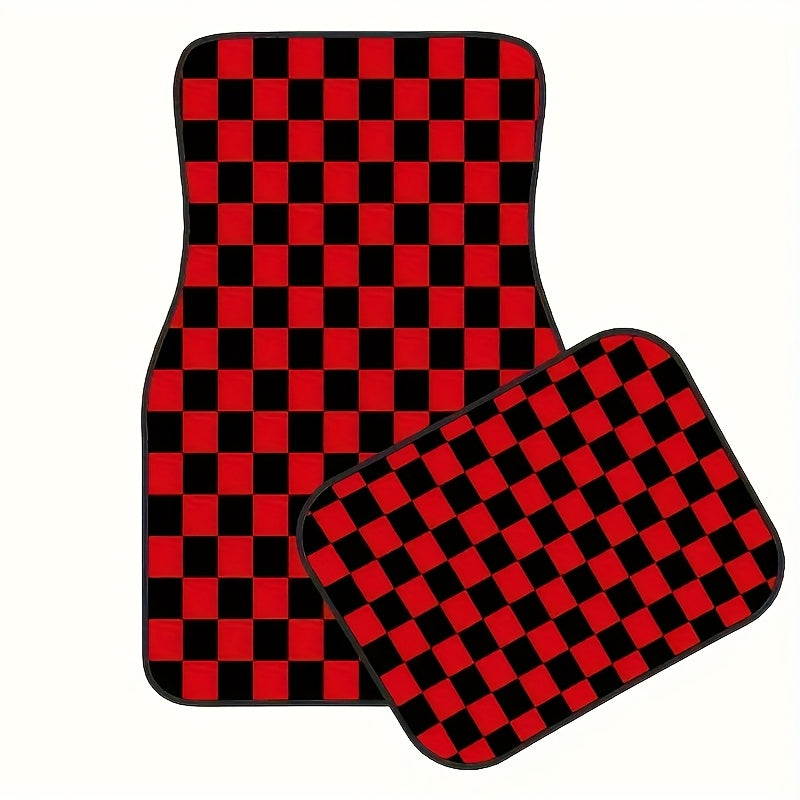 Lot de 4 Tapis de Sol Voiture Rouges À Carreaux – Polyester Résistant Universel