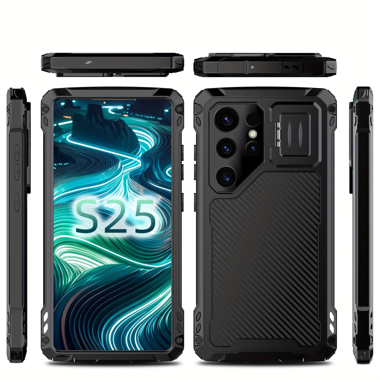 Coque Samsung Galaxy S23 S24 S25 Ultra Metal Magnetique Antichoc - Aluminium, Chargement Sans Fil, Protection Lentilles, Support, 3 Coloris