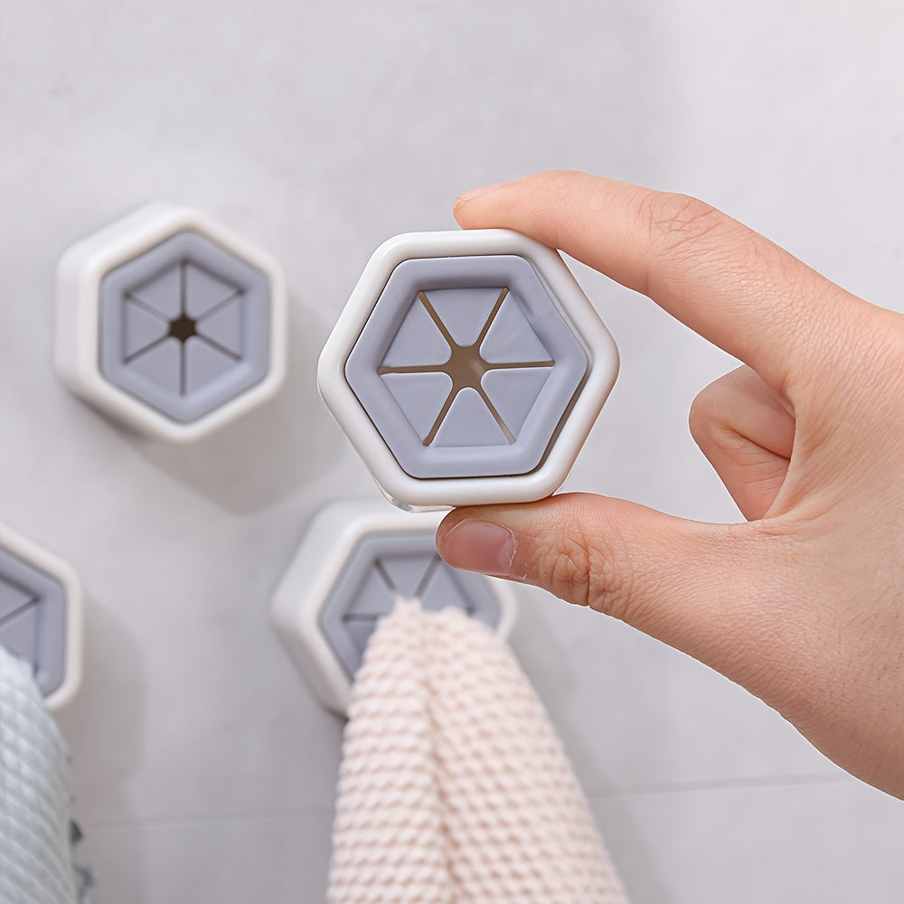 Lot de 5 crochets hexagonaux muraux - Porte-serviettes, rangement cuisine salle de bain, plastique, fixation murale