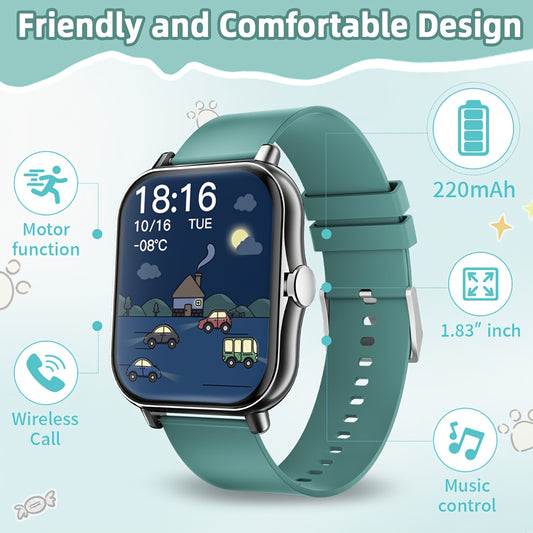 Montre Connectee Enfants Ados Ecran Tactile - Podometre, Musique, Calendrier, Alarme, Bracelet Silicone, 6 Coloris