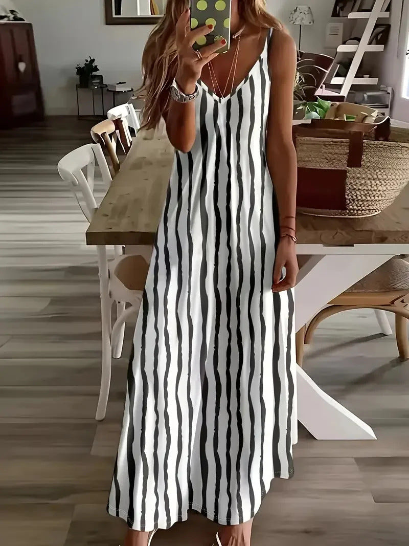 Robe longue sans manches femme - Imprimé 3D, bretelles, style romantique