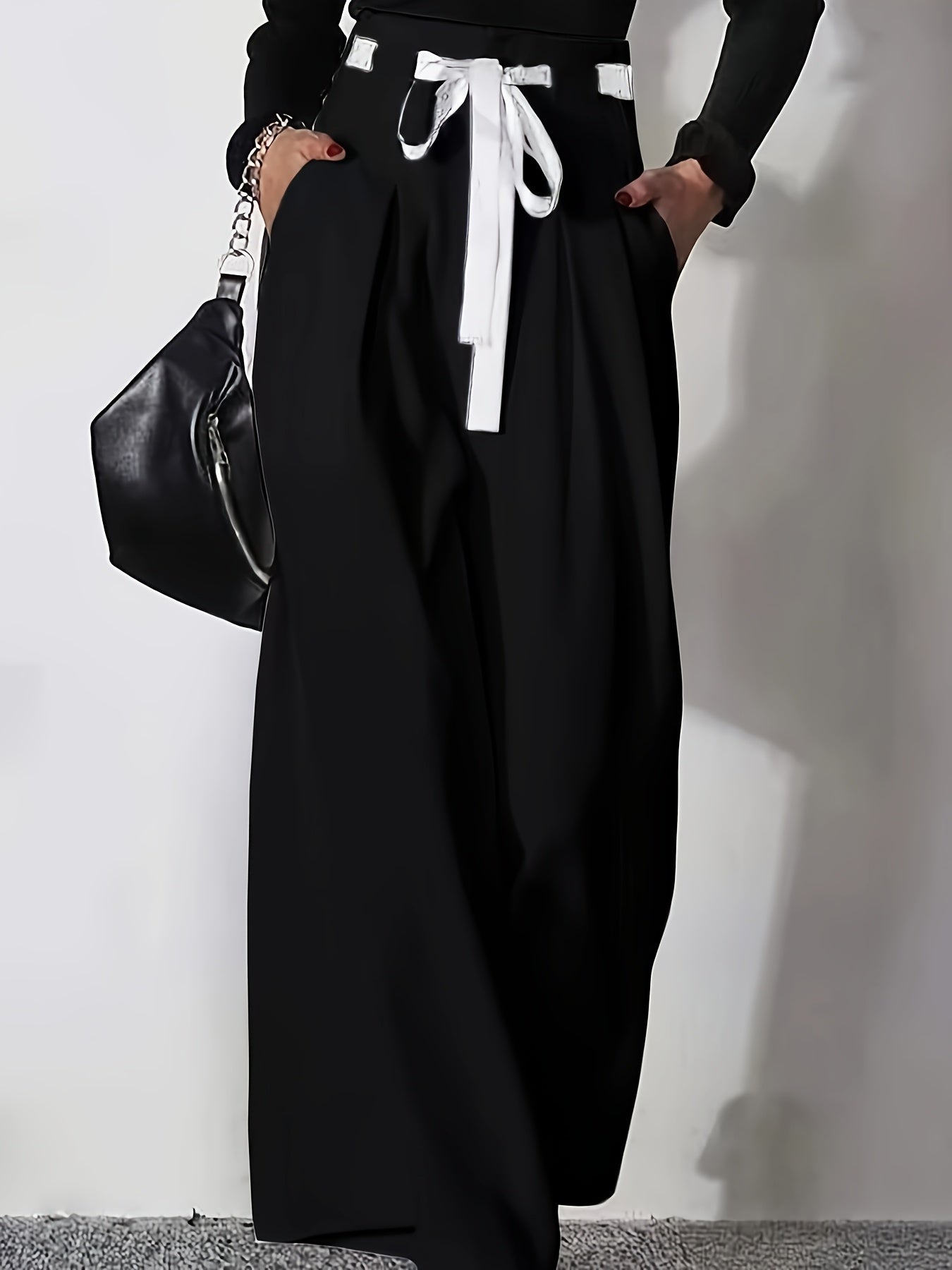 Pantalon Large Femme - Jambes Larges, Ceinture Incluse, Coupe Ample, Style Elegant