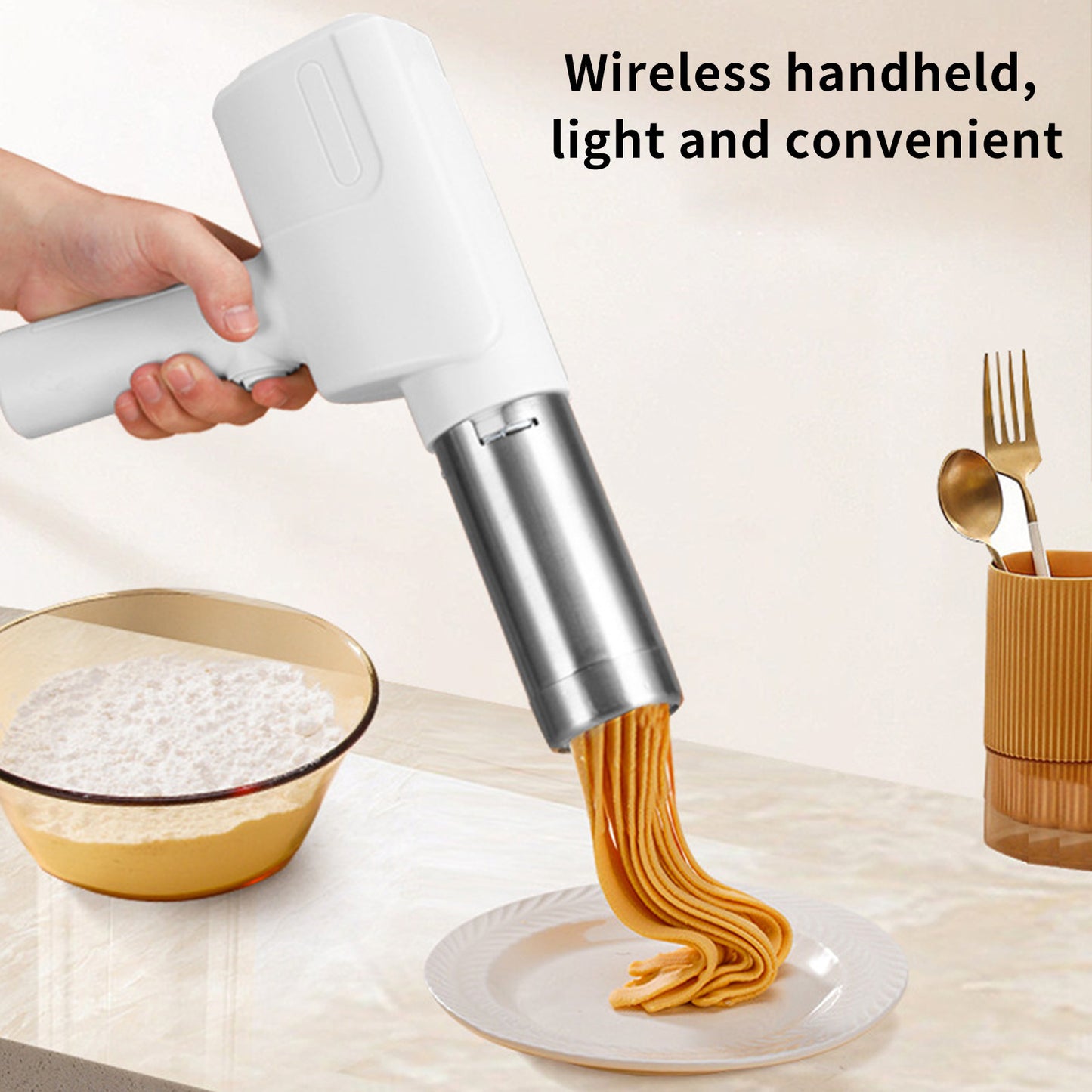 Presse à Nouilles Électrique Sans Fil — Acier Inox 304, Batterie 1500mAh USB, Semi-Automatique