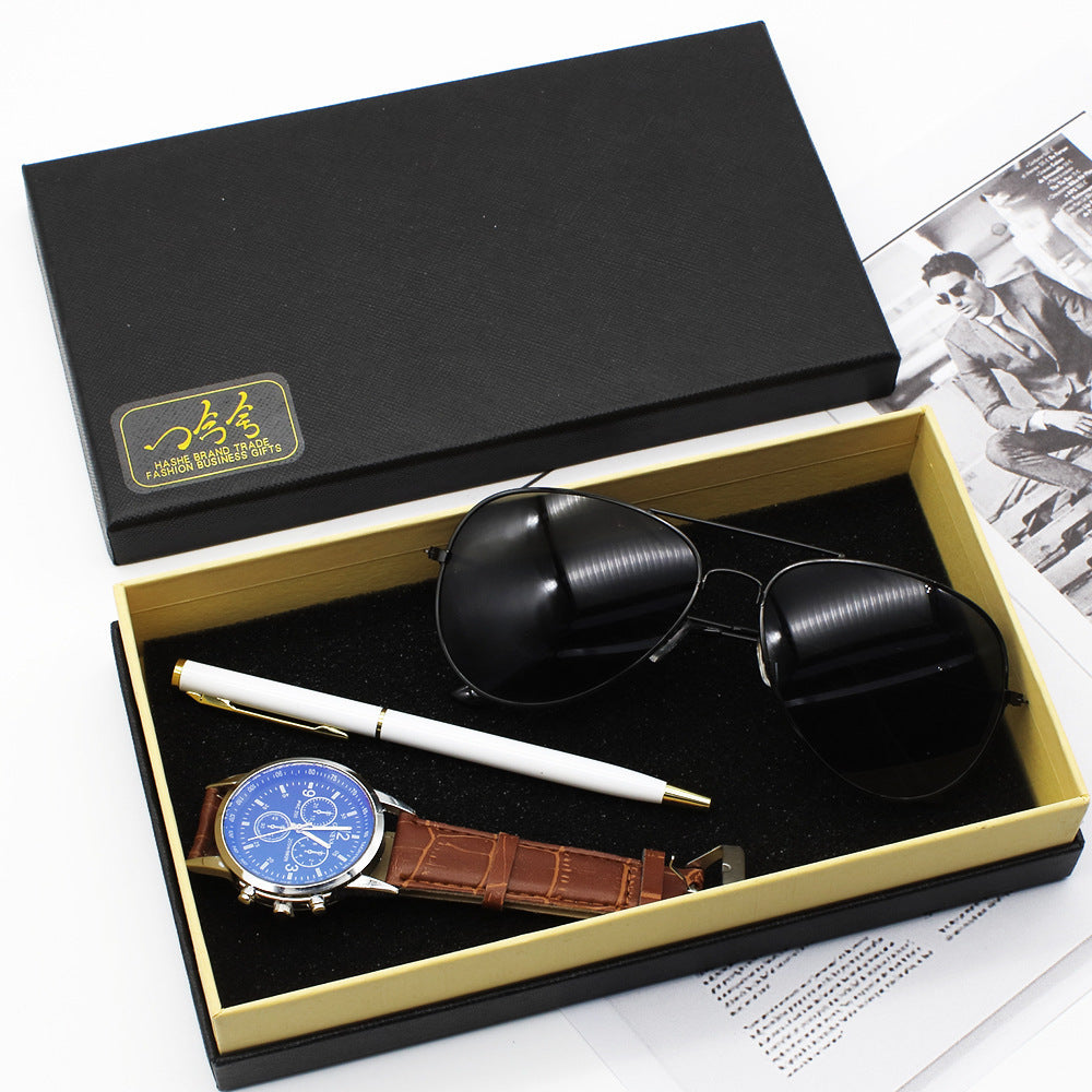Coffret Cadeau Homme Business – Montre + Lunettes + Stylo, Ultra-Fine 8mm 🕹️⌚🕶️