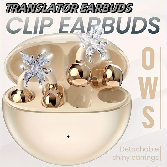 Ecouteurs Bluetooth 5.3 Sans Fil Traduction Multilingue 50h - Boucles Oreilles Pierres Micro Integre