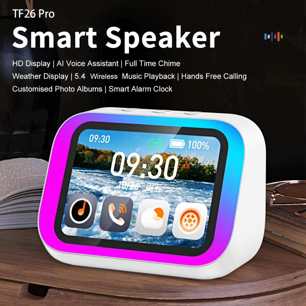 Enceinte Bluetooth Intelligente RGB - Horloge, Assistant Vocal, Son Hi-Fi