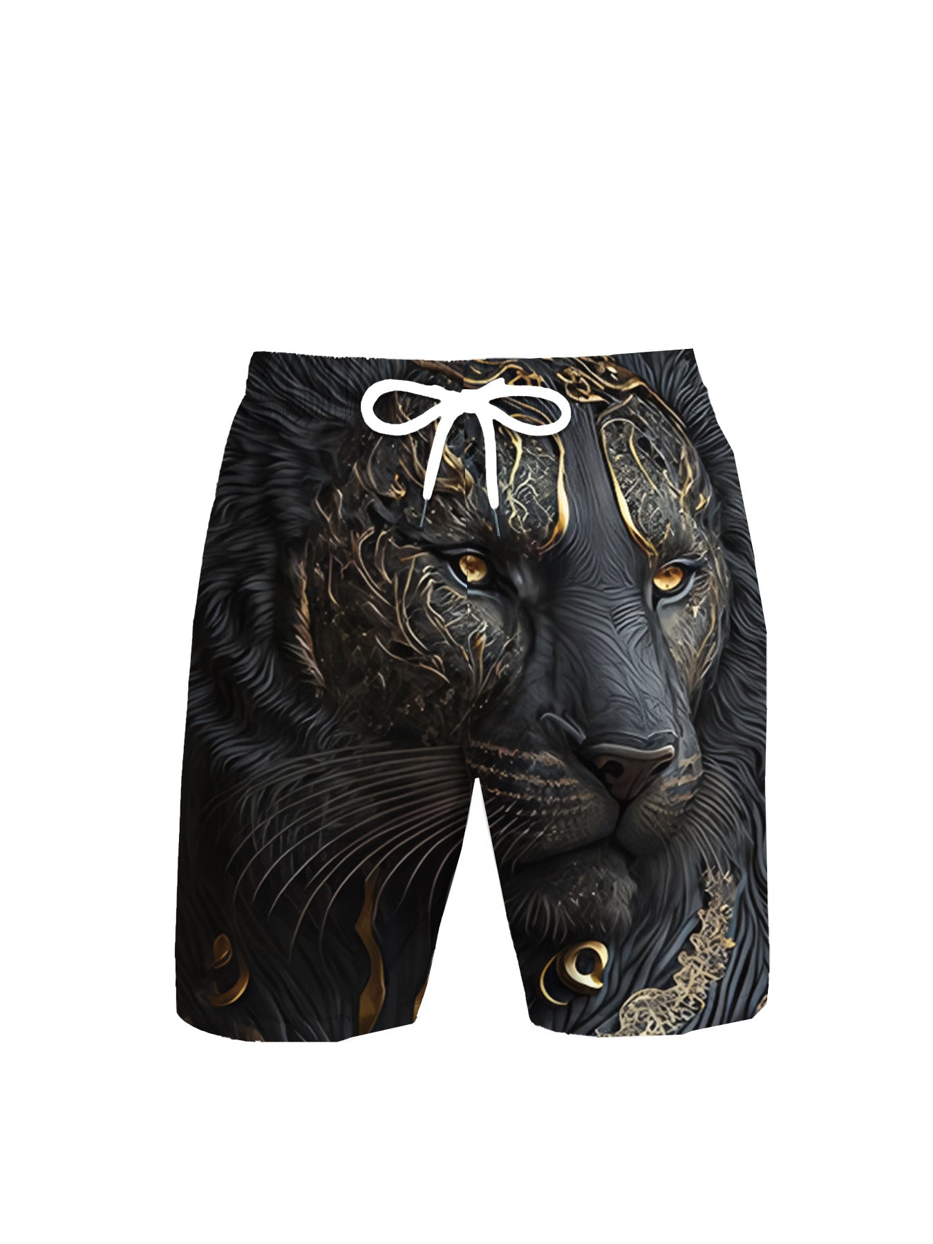 T-Shirt Homme Imprime Lion Noir et Dore Motif Geometrique Decontracte - 100% Polyester FR S-XXL