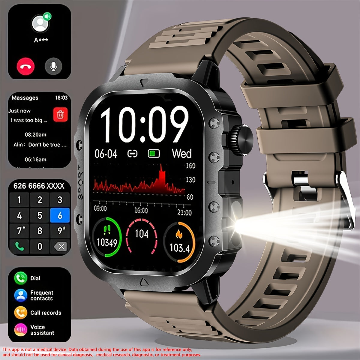 Montre Connectée Homme Paearofero — Cadran Carré 5,1cm, Bracelet Silicone, Appel & Suivi, 3 Coloris