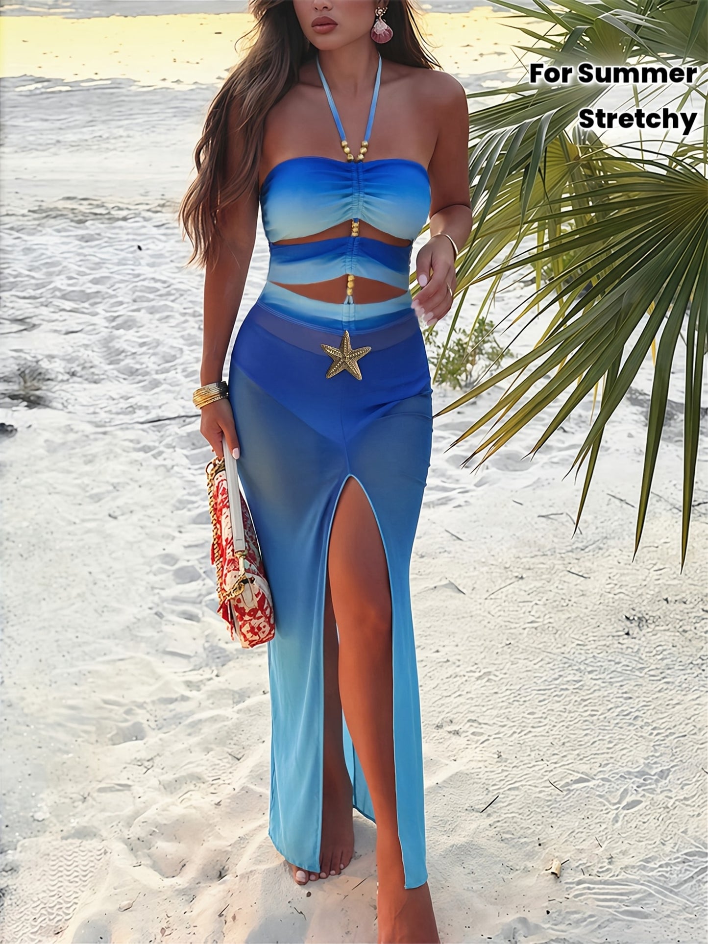 Maillot de Bain Une Piece Femme Elegant - Dos Nu, Degrade Ombre, Lacets, Rembourrage Amovible