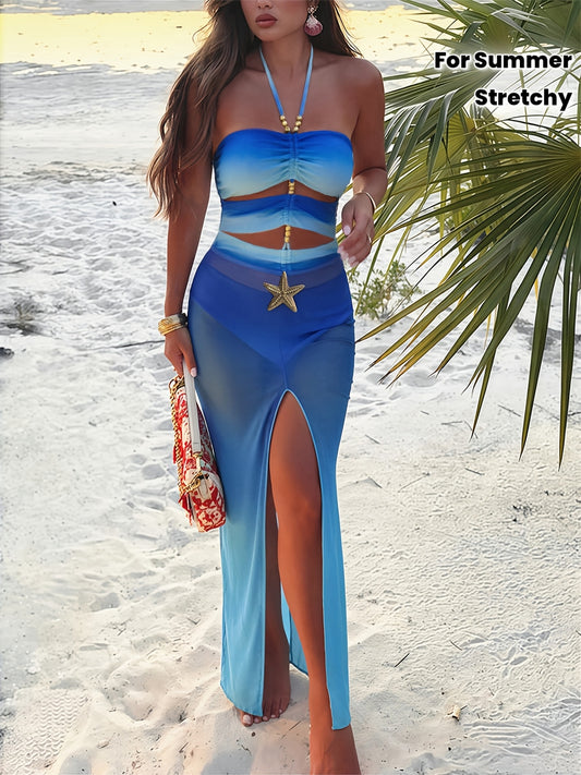 Maillot de Bain Une Piece Femme Elegant - Dos Nu, Degrade Ombre, Lacets, Rembourrage Amovible