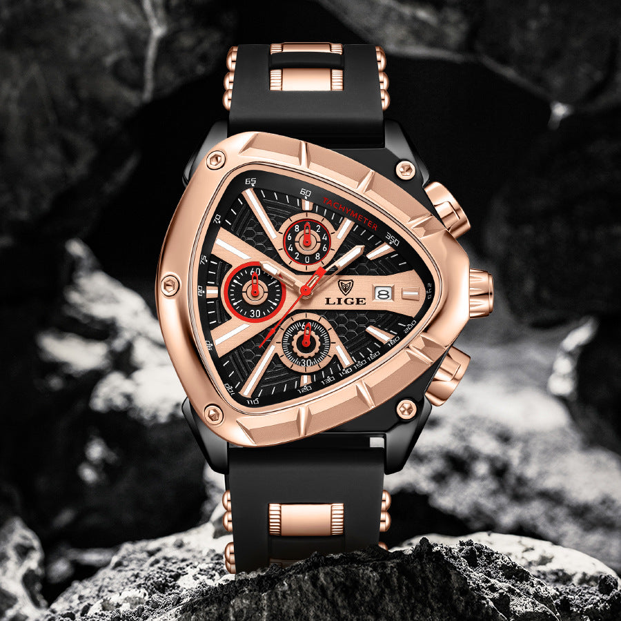 Montre Polygon Homme Etanche 30M Lumineuse avec Calendrier - Boitier Acier, Bracelet Silicone, 5 Coloris