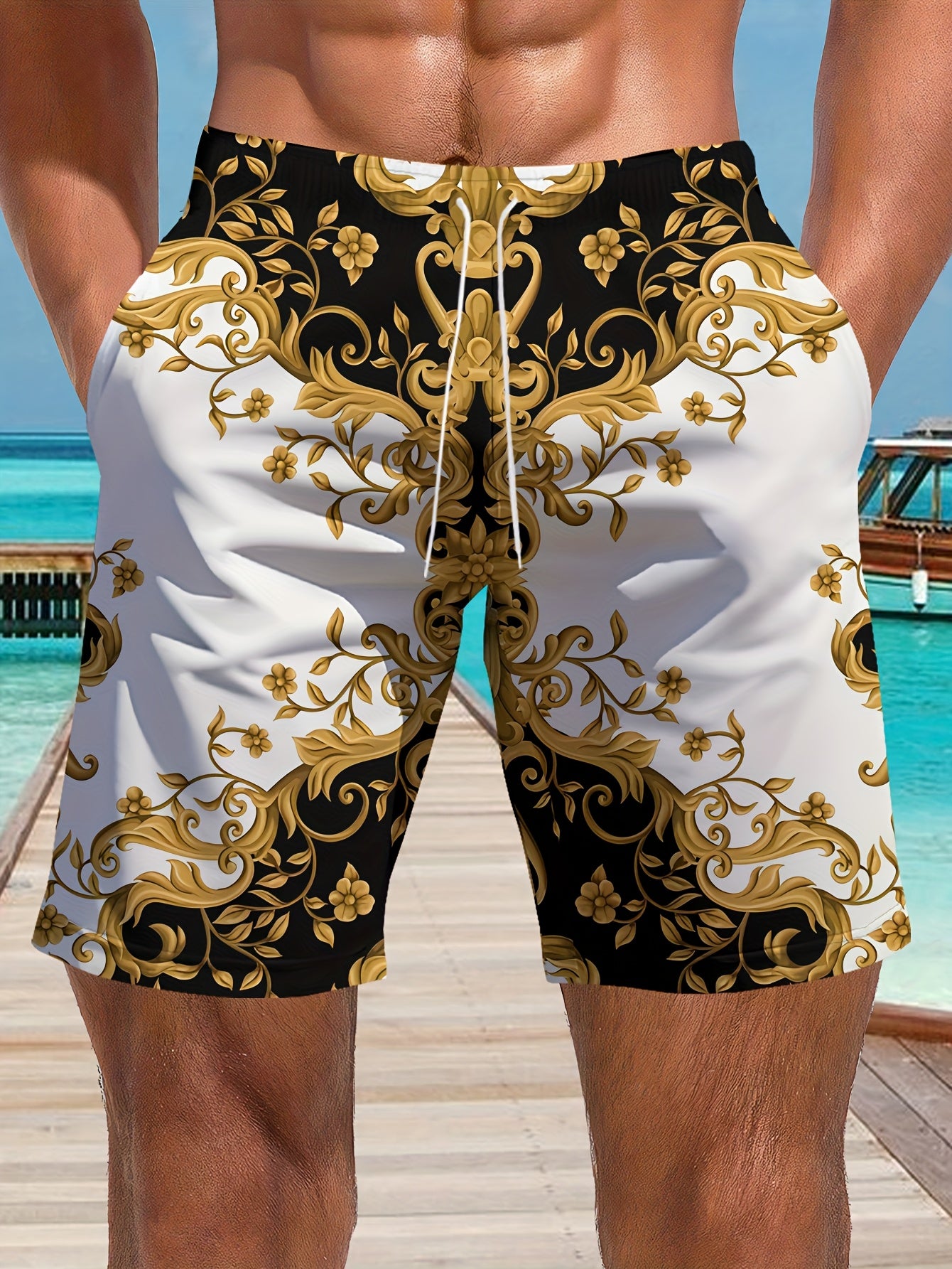 Short Homme Motif Géométrique avec Cordon de Serrage - Style Décontracté