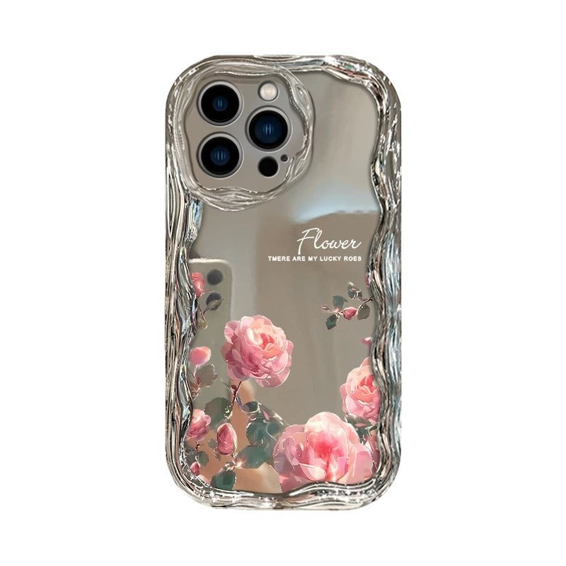 Coque iPhone Motif Rose TPU Anti-Choc - Placage Electrolyse, Anti-Traces, iPhone 11 au 17 Pro Max