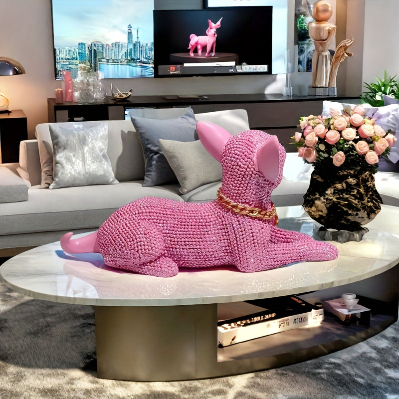 Statue Décorative Chihuahua Rose en Résine — Figurine Chien, Détail Précis, Intérieur
