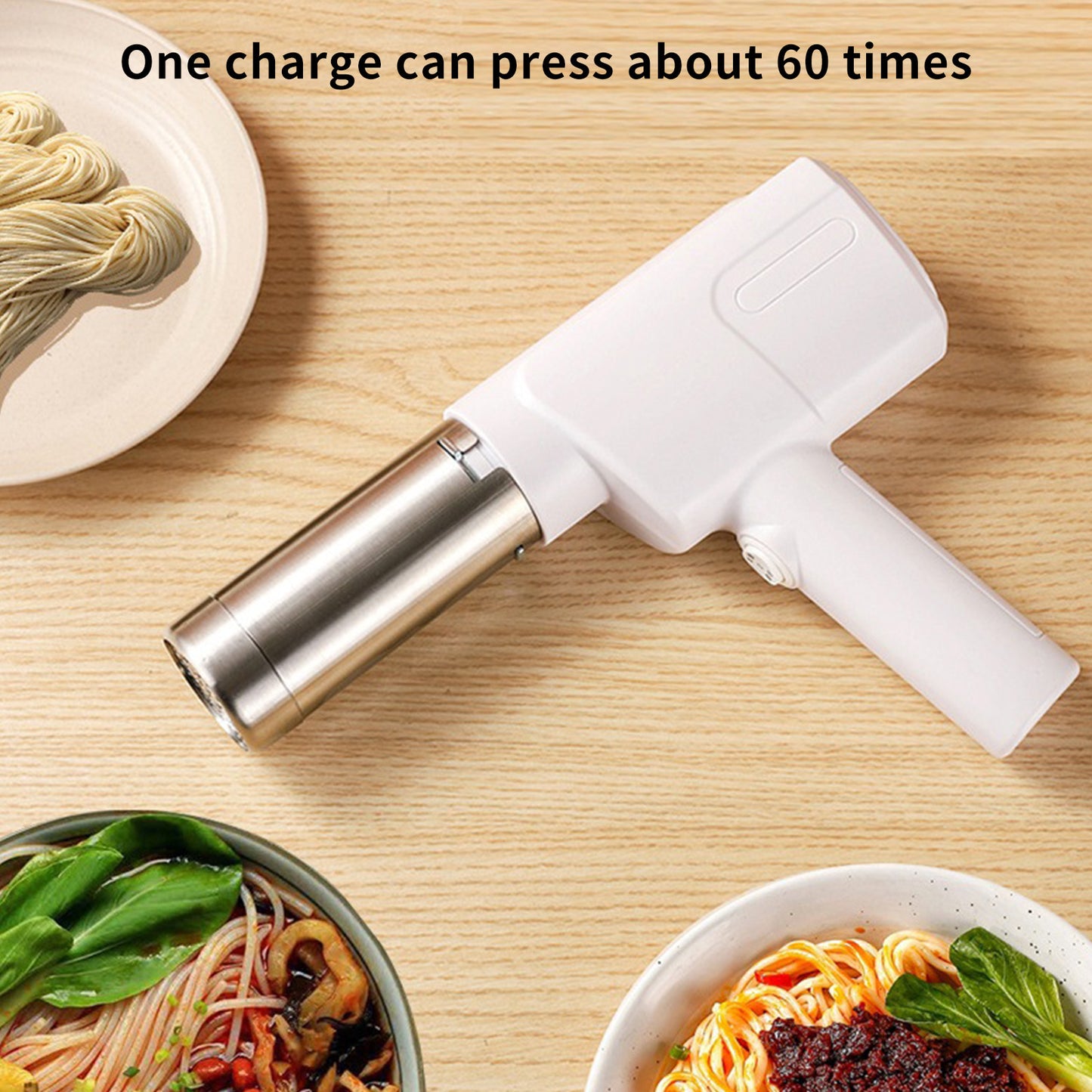 Presse à Nouilles Électrique Sans Fil — Acier Inox 304, Batterie 1500mAh USB, Semi-Automatique
