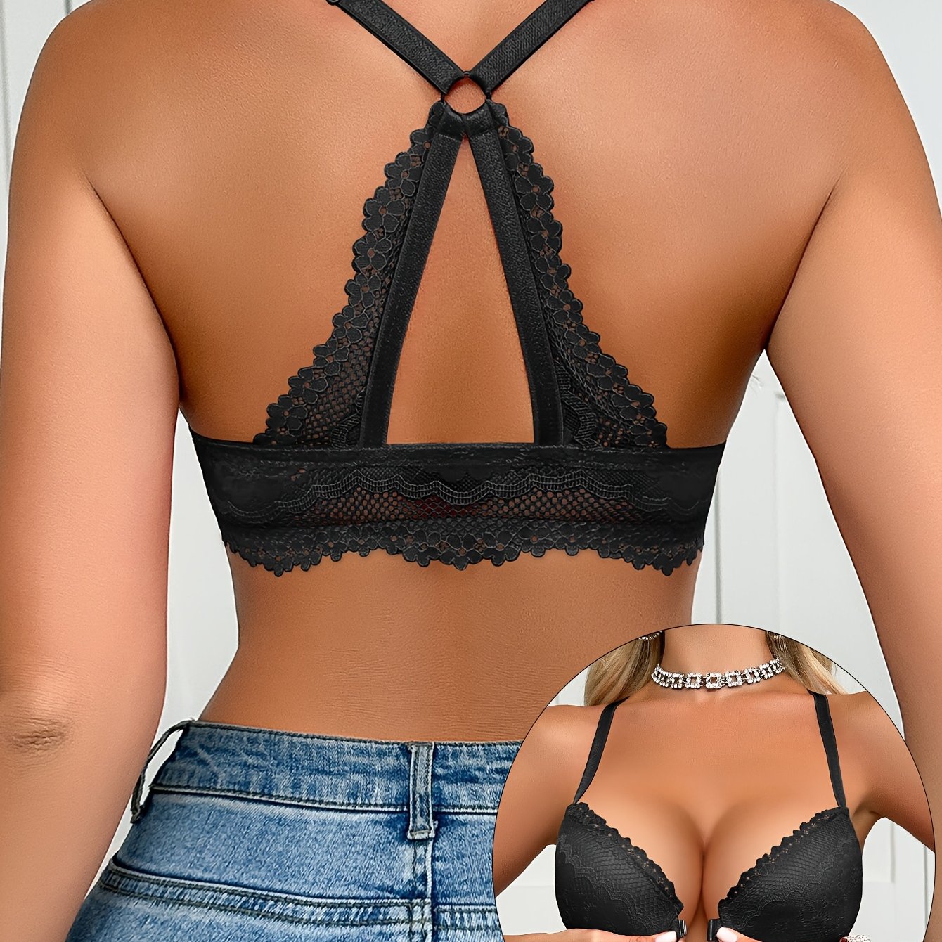 Soutien-Gorge Dentelle Sexy Femme - Sous-Armatures, Fermeture Devant, 90% Polyamide, Noir Rouge Blanc, EU 85B-100D