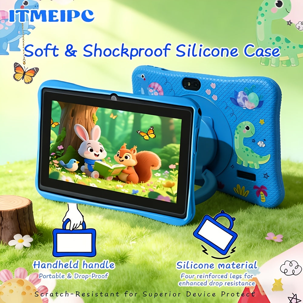 Tablette Enfant 7 Pouces Android 14 - 4 Go RAM 32 Go Ecran IPS HD Wi-Fi Quadricœur Controle Parental Etui Antichoc Bleu