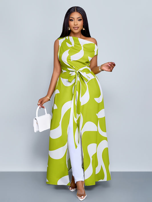 Robe maxi femme grande taille unie - Col asymetrique, epaules denudees, ourlet asymetrique, extensible, vert, L a 3XL