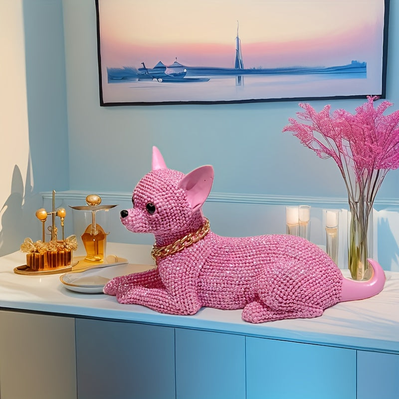 Statue Décorative Chihuahua Rose en Résine — Figurine Chien, Détail Précis, Intérieur