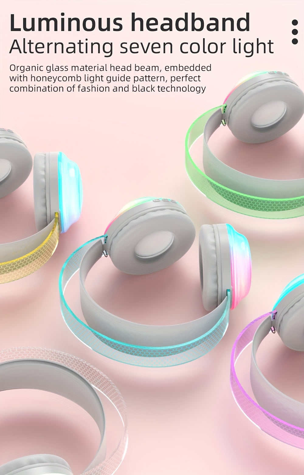 Casque Sans Fil Bluetooth 5.3 – Léger, Micro Intégré, Lumières LED & Batterie 360mAh | 5 Coloris