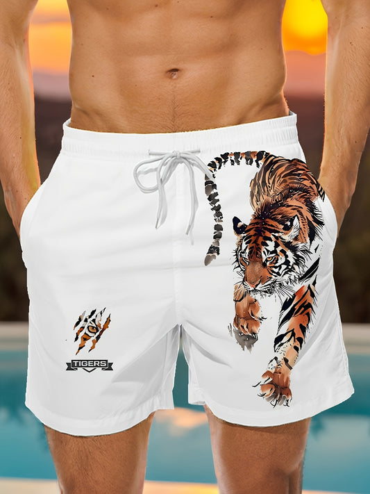 Short Homme Motif Tigre Bondissant – Style Jungle Décontracté 🐯☀️