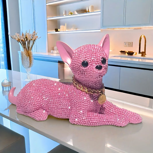 Statue Décorative Chihuahua Rose en Résine — Figurine Chien, Détail Précis, Intérieur