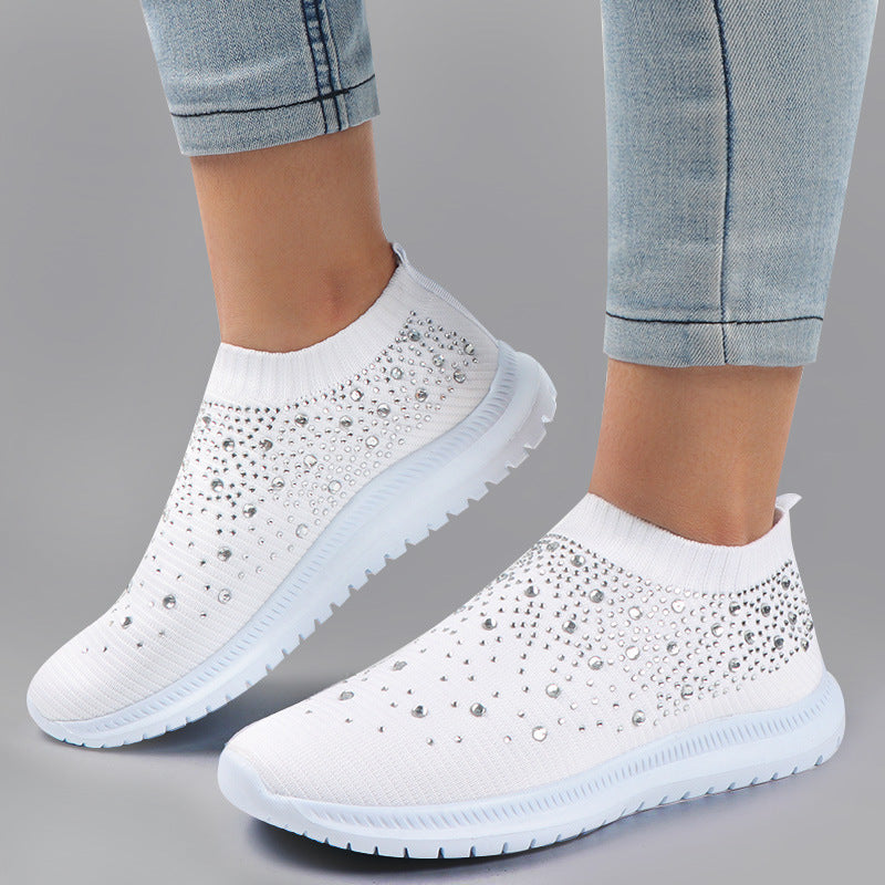 Baskets Chaussettes Strass Femme – Extensibles, Maille Respirante, Toutes Saisons