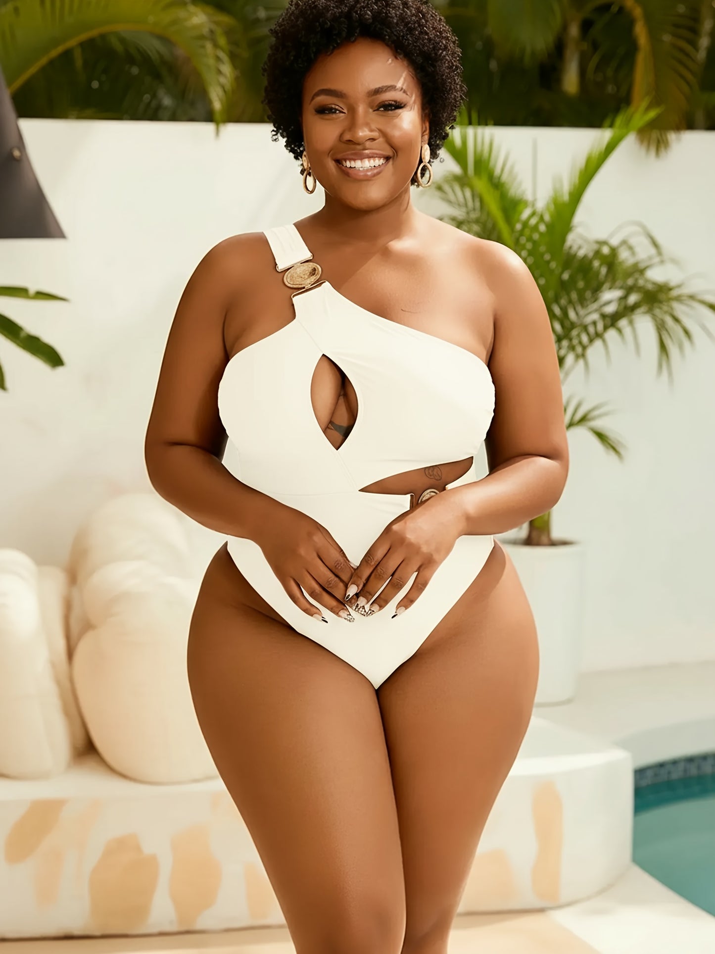 Maillot de Bain Une Piece Femme Sexy - Une Epaule, Push-Up, Grande Taille L a 4XL