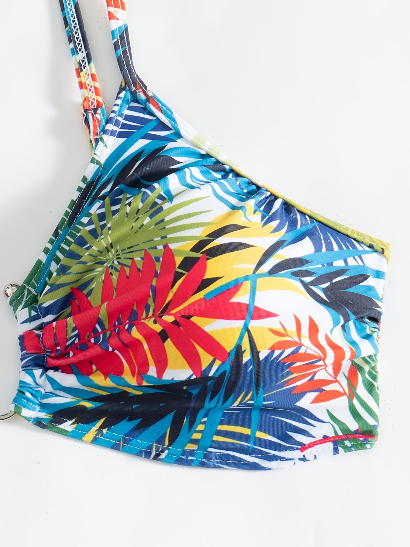Ensemble Bikini 3 Pieces Femme - Motif Tropical, Col en V, Manches Longues