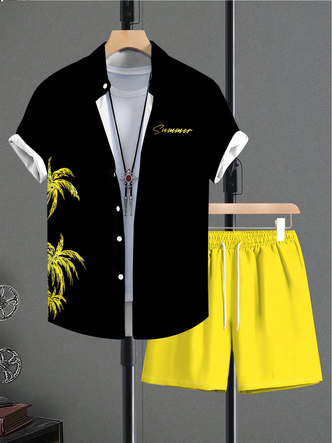 Ensemble Chemise Manches Courtes et Short Imprime Homme - Tenue Ete Decontractee