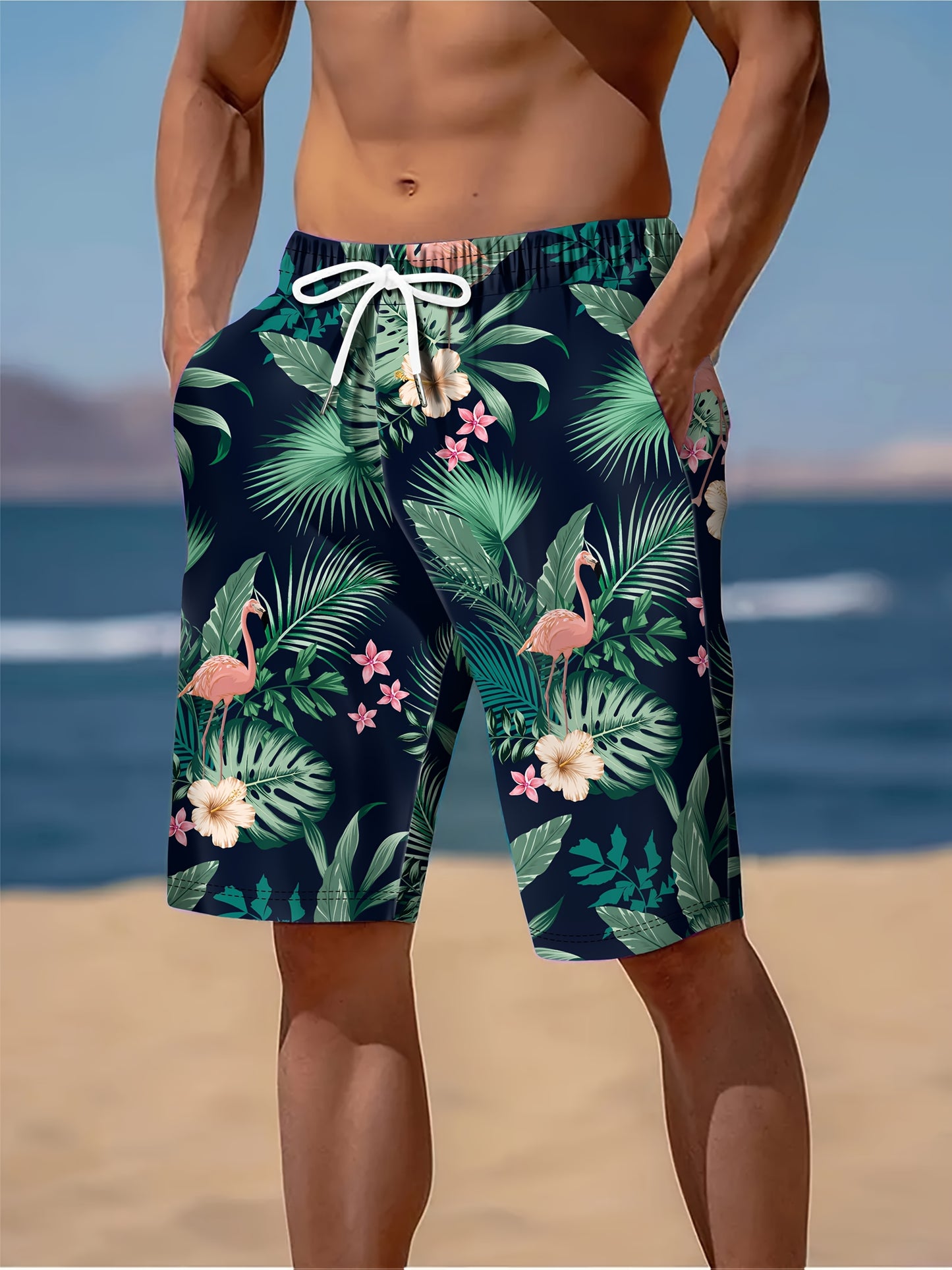 Pantalon de plage homme imprimé tropical avec poches - Coupe standard, style vacances