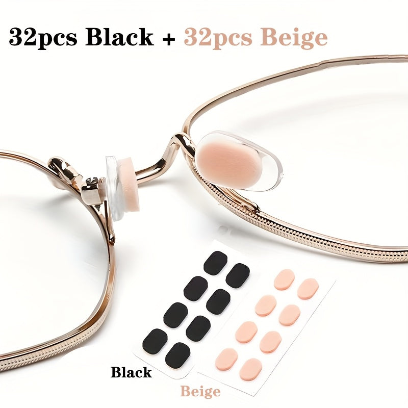 Plaquettes Douces pour Lunettes Silicone Antiderapantes Confort Nez - Lot 64 Pcs Beige ou Noir