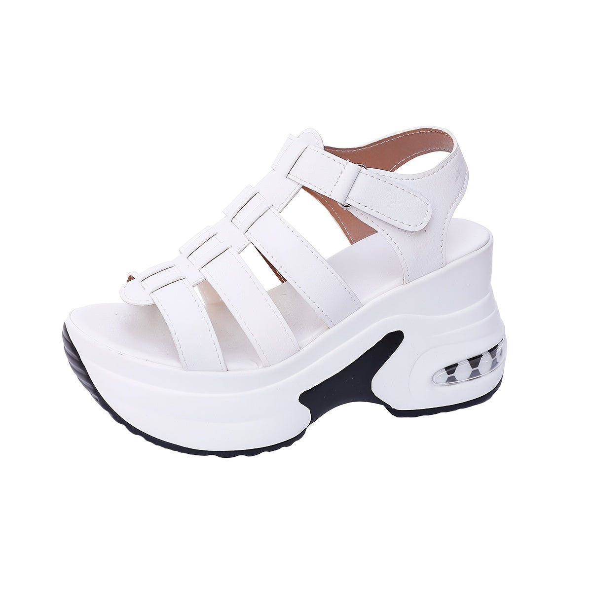 Sandales Compensées Femme - Talon Epais, Bout Ouvert, Boucle