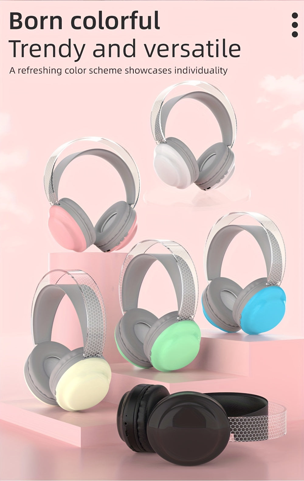 Casque Sans Fil Bluetooth 5.3 – Léger, Micro Intégré, Lumières LED & Batterie 360mAh | 5 Coloris