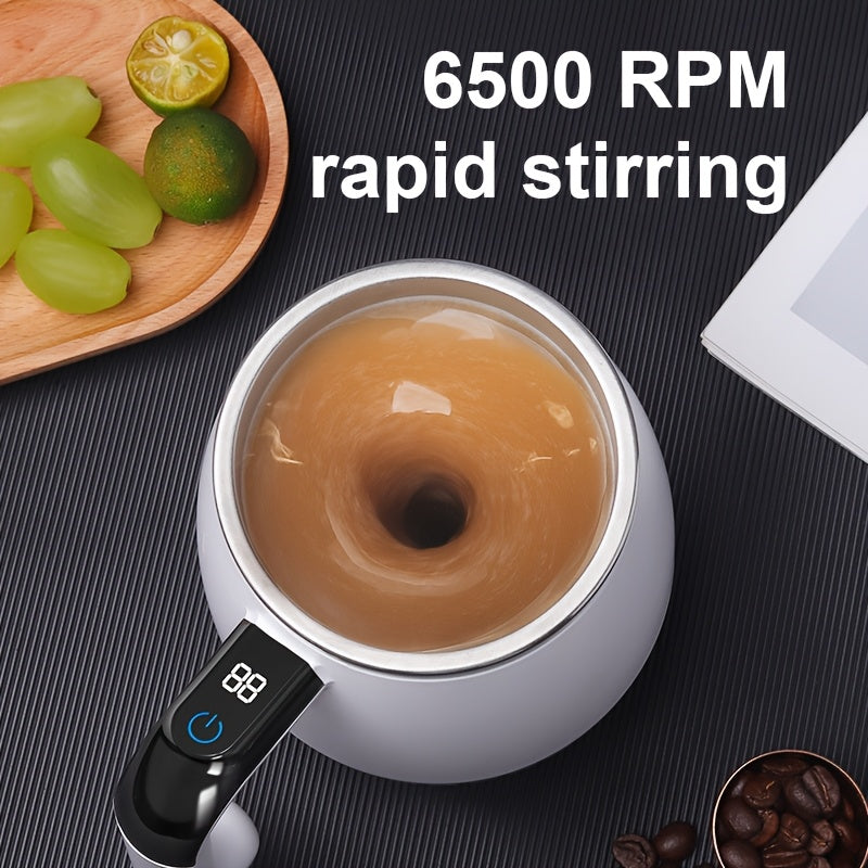 Tasse melangeuse automatique acier inox 316 - Mesure temperature, couvercle, USB, cafe proteines milkshakes, blanc