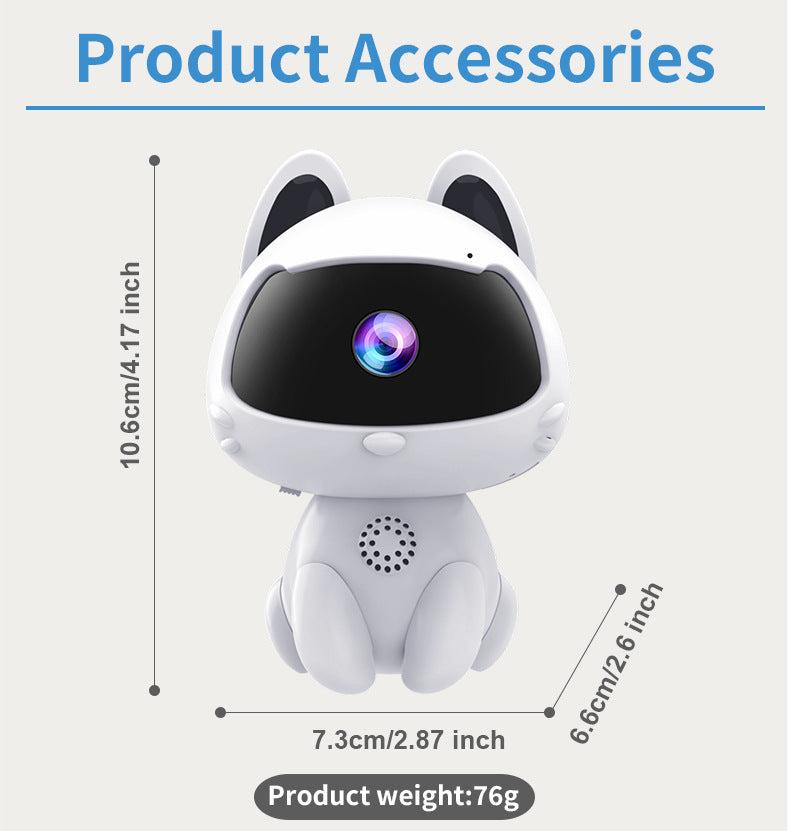 Camera de Surveillance WiFi 720p Forme Chat V380 - Blanc, Zoom Electronique, Vision Nocturne