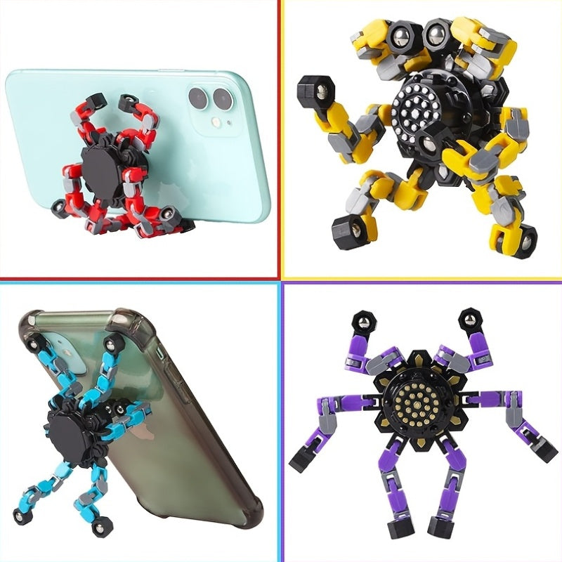 Lot 4 Robots Transformables Toupie Gyroscope Doigts - Robot a Chaine, Couleurs Melangees, Cadeau Enfants Ados 3 Ans+