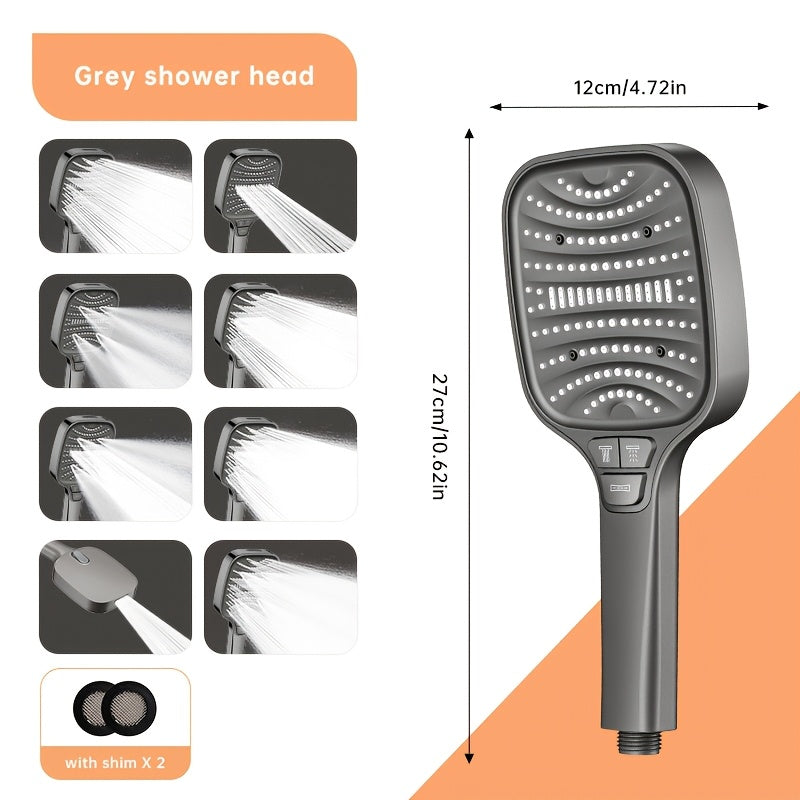 Pommeau de Douche 8 Modes Effet Pluie - Carre, Finition Polie, Montage Mural