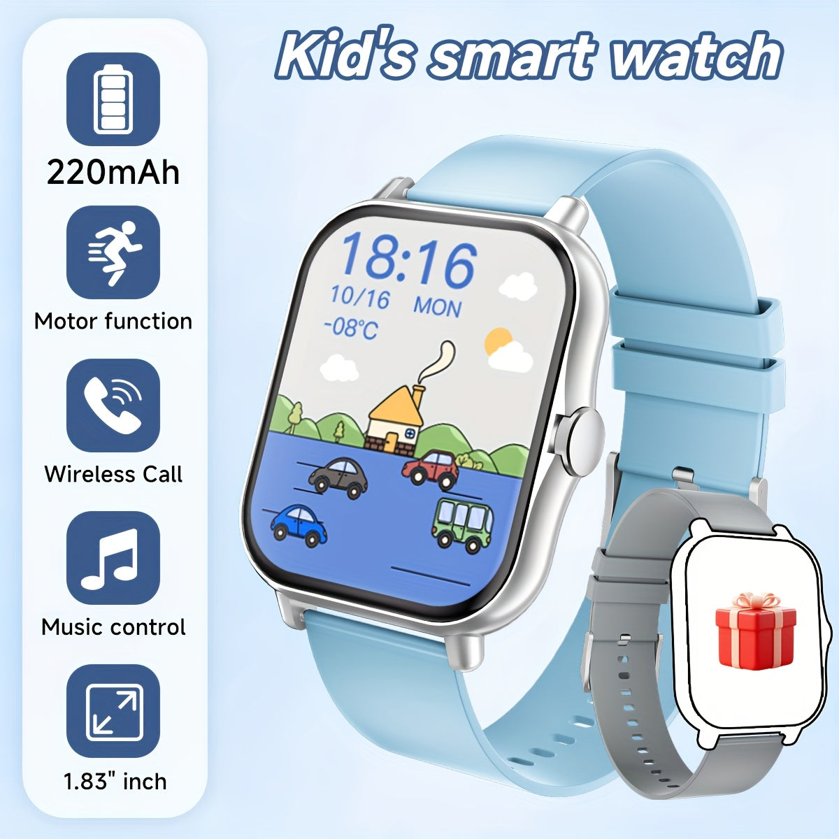 Montre Connectee Enfants Ados Ecran Tactile - Podometre, Musique, Calendrier, Alarme, Bracelet Silicone, 6 Coloris
