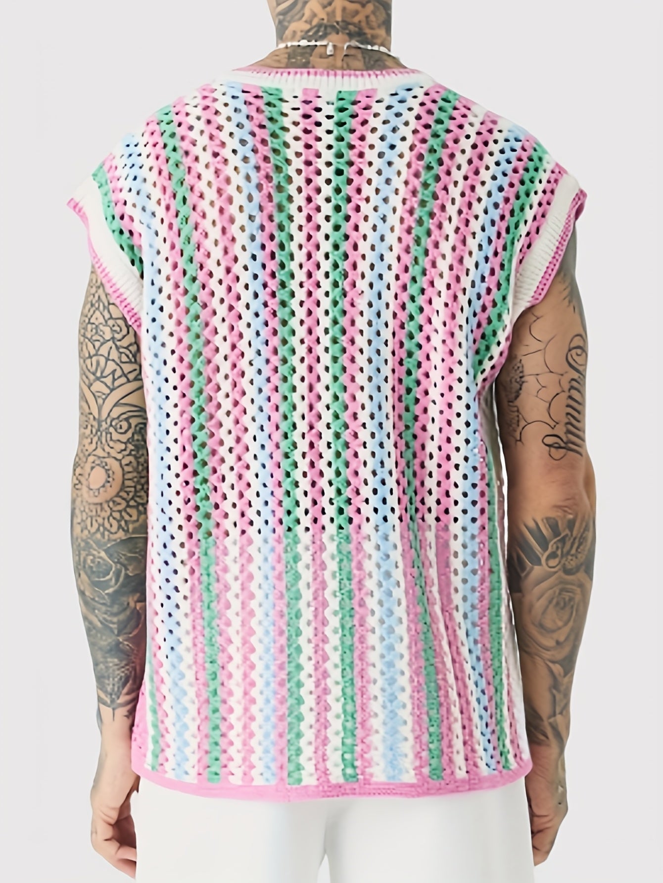Gilet Ajoure Crochet Col V Sans Manches - Style Vacances Rayures FR S a XXL