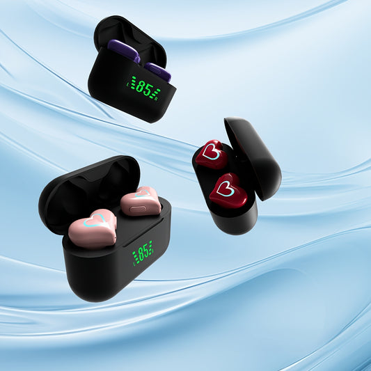 Ecouteurs Sans Fil TWS Coeur - LED, Bluetooth, Reduction de Bruit, Sport & Gaming