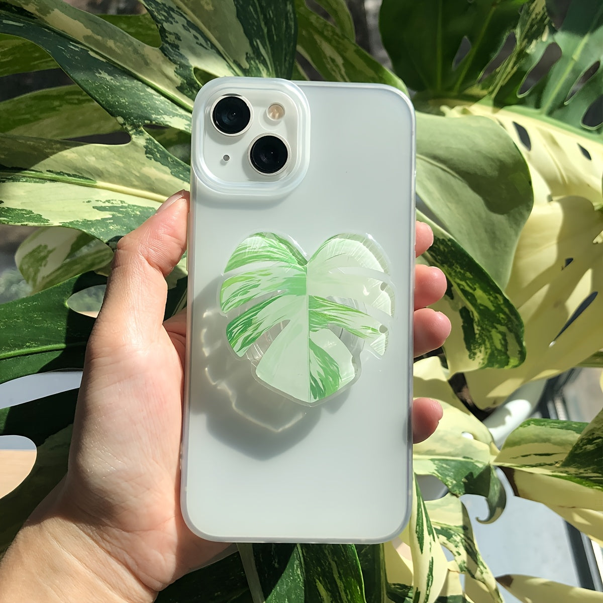 Support Téléphone Feuille Tropicale – Acrylique PMMA, Rotatif, Coussinet Adhésif, 8 Coloris
