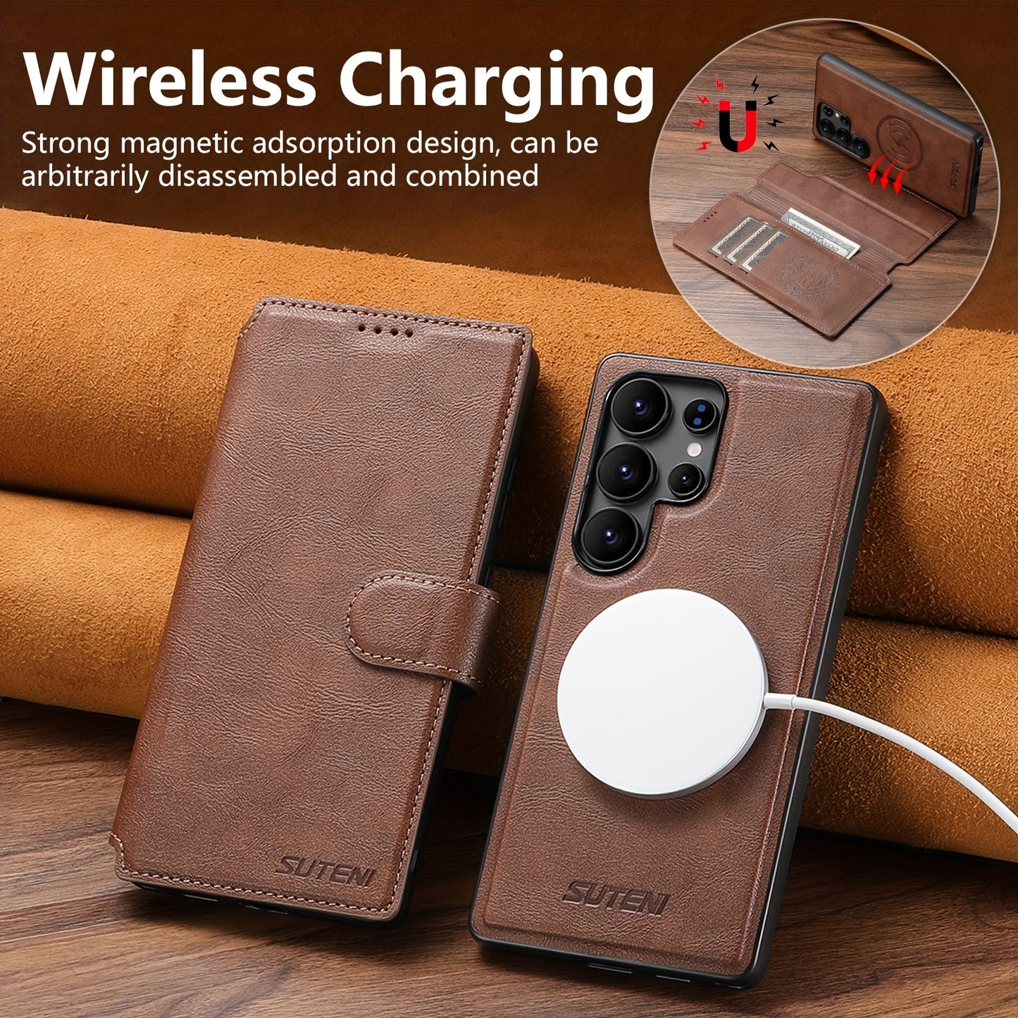 Étui Samsung Galaxy Ultra SUTENI – Similicuir, Recharge Sans Fil, Boucle Magnétique, 3 Coloris