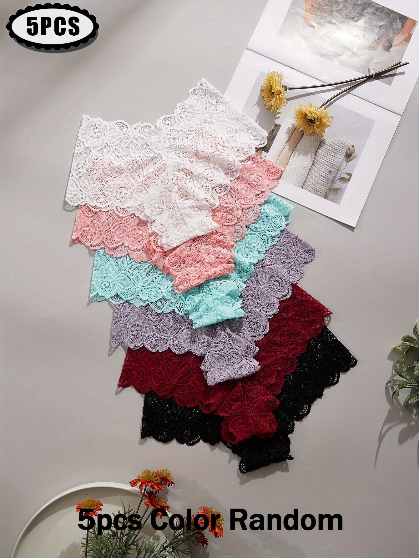 Lot de 5 Culottes en Dentelle Taille Basse Femme - Style Elegant
