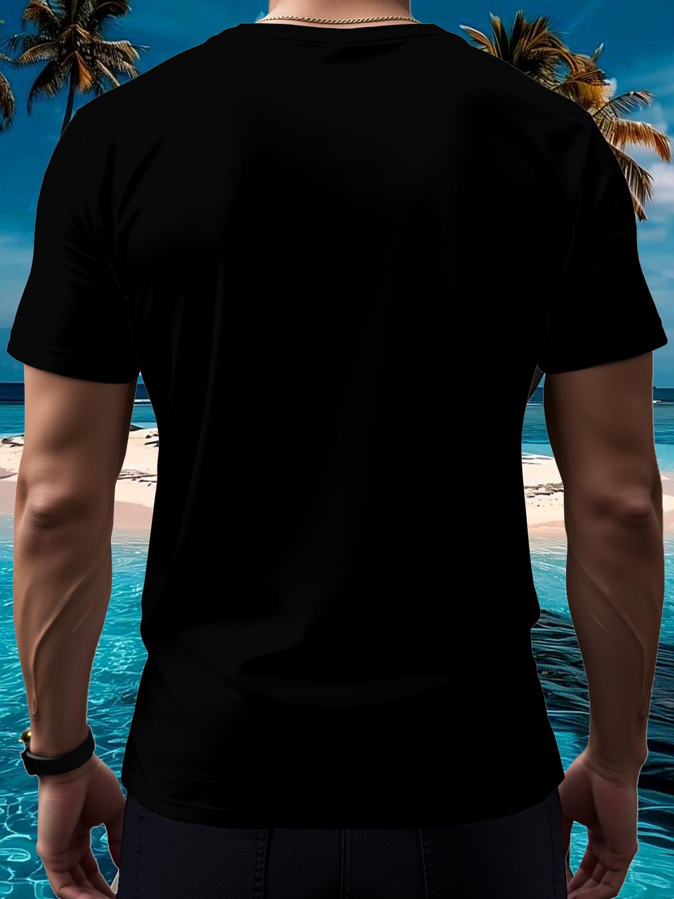 T-Shirt Homme Col Rond Manches Courtes Imprime Lion Respirant Sechage Rapide - 100% Polyester Noir FR S-XXL