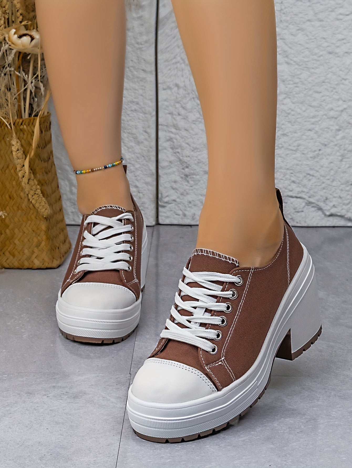 Baskets Femme Mi-Haute Plateforme Lacets - Tissu Semelle PU Style Sport 7 Coloris EU 36-42