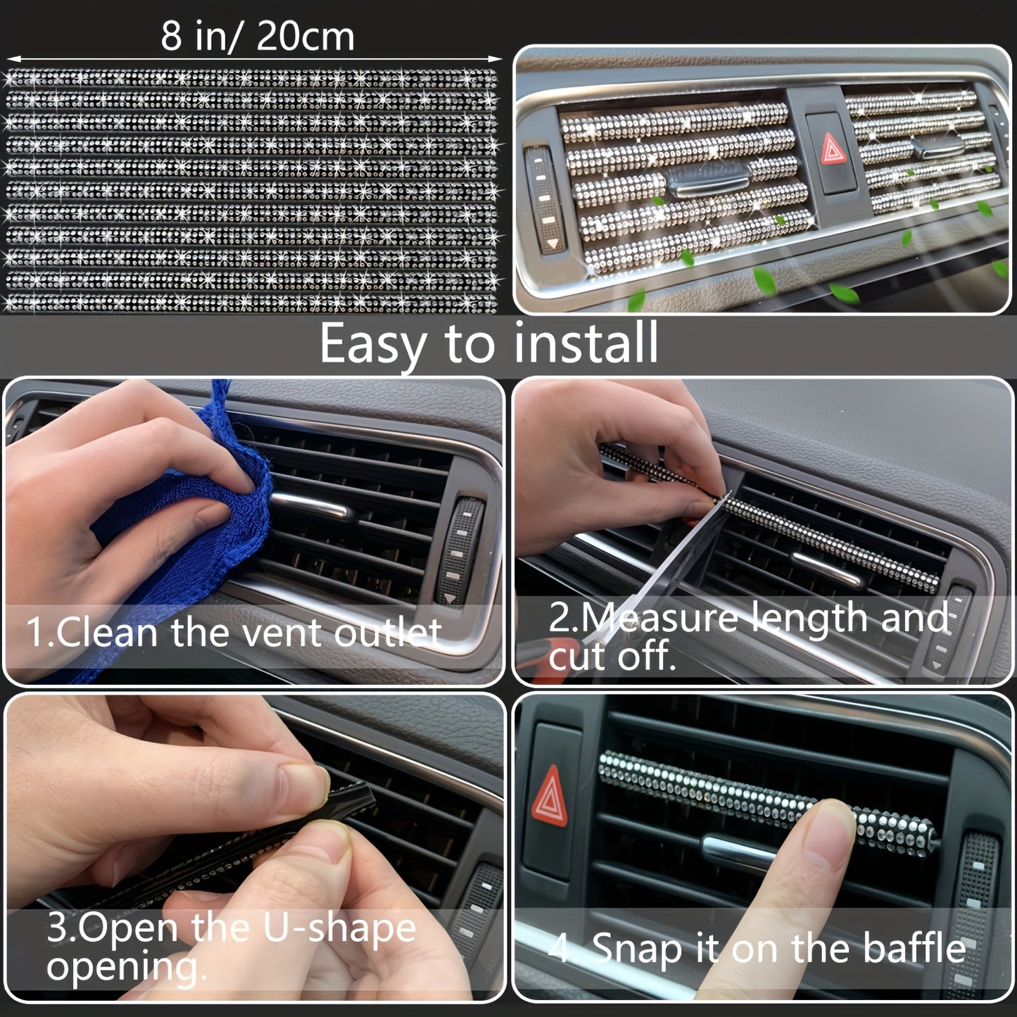 Kit 30 Strass Decoration Interieur Voiture - Volant & Grilles d'Aeration