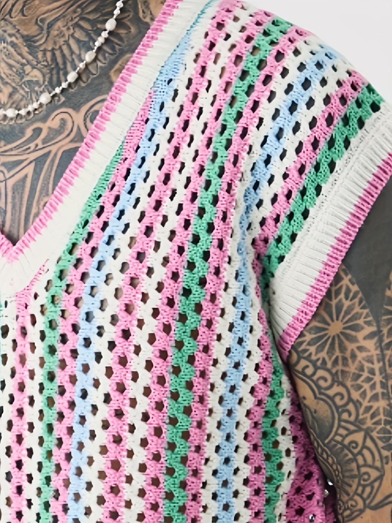 Gilet Ajoure Crochet Col V Sans Manches - Style Vacances Rayures FR S a XXL