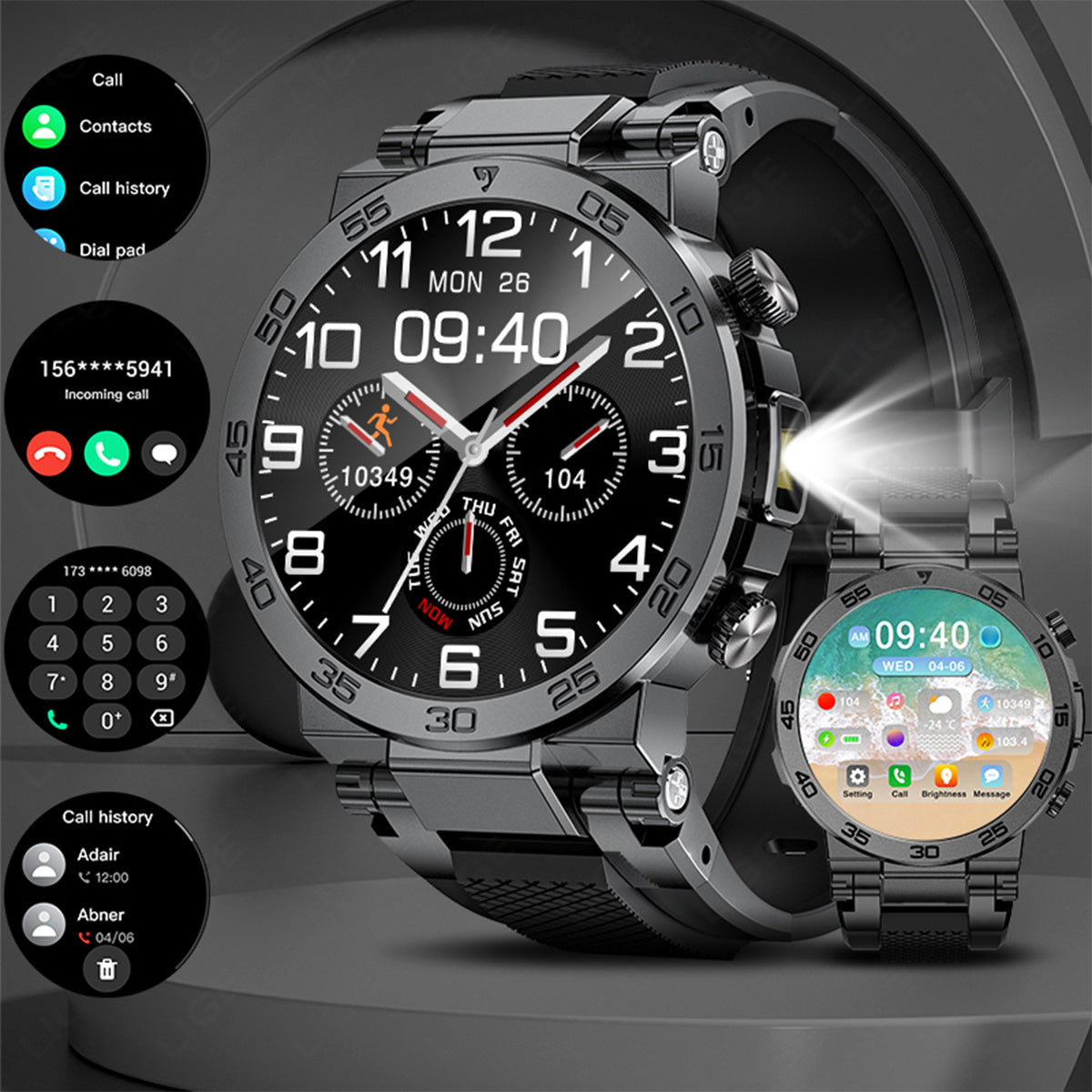 Montre Connectée LIGE Homme — Cadran Rond, Bracelet Silicone, Chronomètre, 3 Coloris